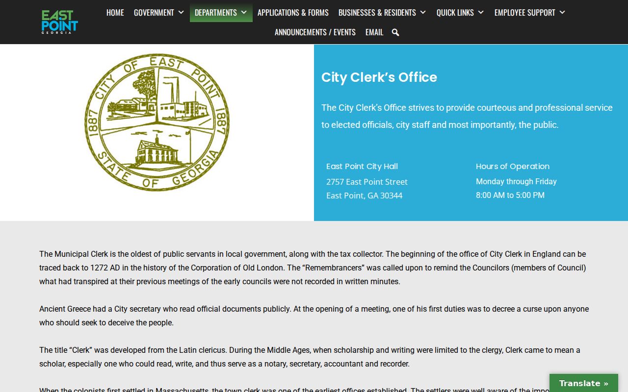 East Point City Clerk page for lawful neighborhood record requests