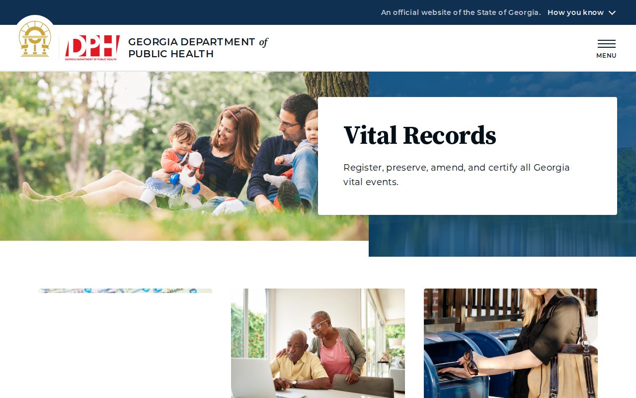 Georgia Vital Records service page for authorized East Point certificate requests